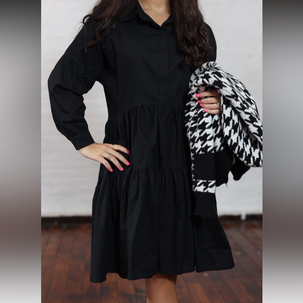 Black Tiered Collared Dress